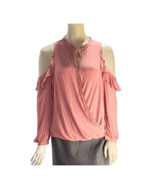MAEVE Anthropologie Womens Top Mauve Ruffle Shoulder L Sleeve Surplice Size MP